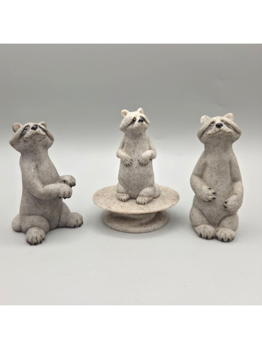 Quarry Critters Raccoon Figurines With Display Stand Set of 3